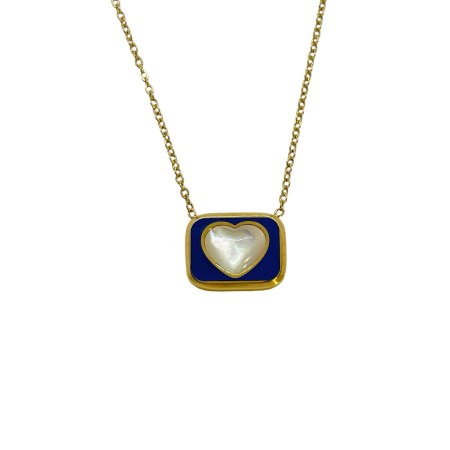 necklace steel gold blue enamel and white heart1